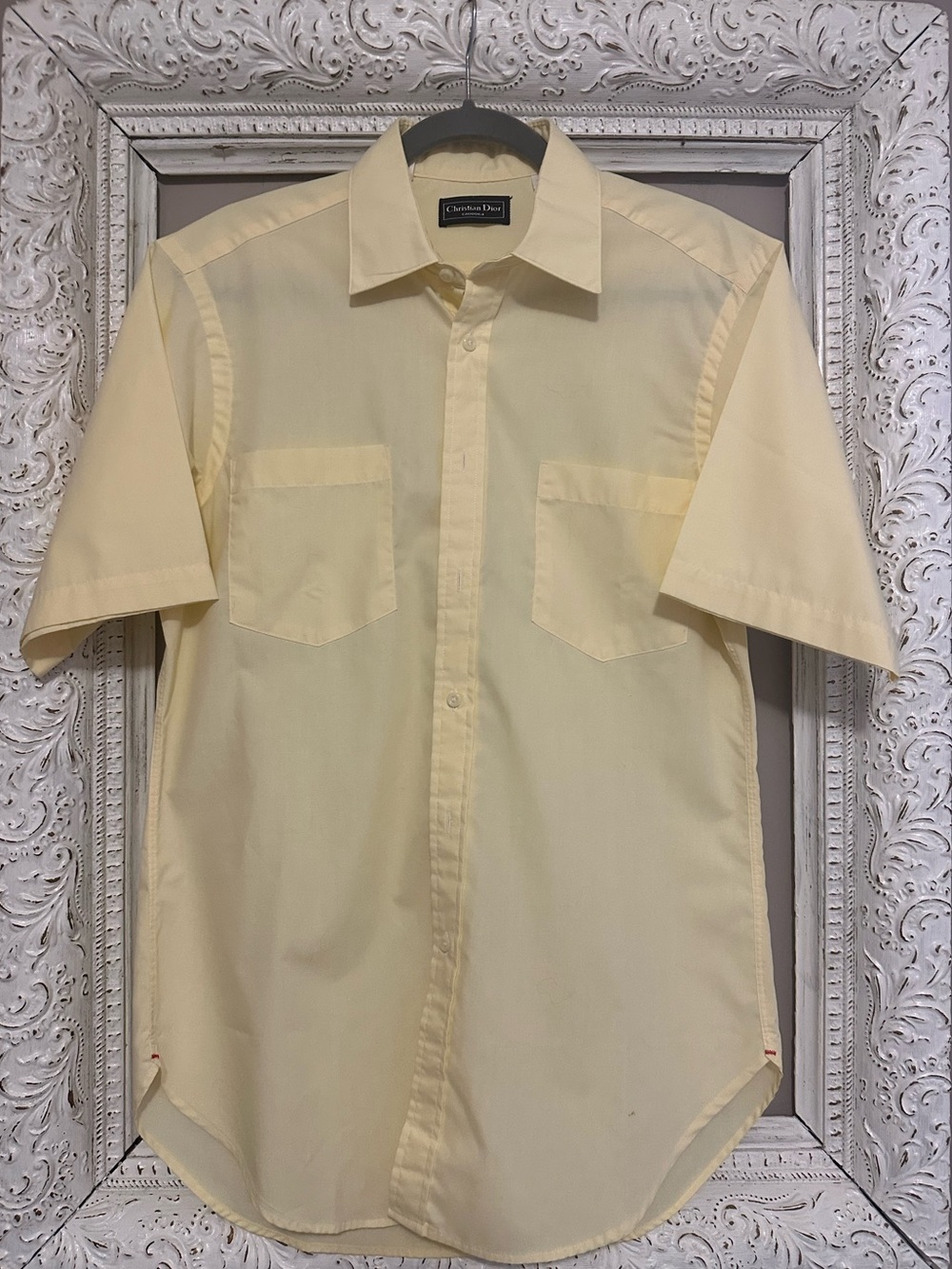 Vintage Christian Dior Pastel Yellow Short Sleeve Button Up Shirt Size Medium M/